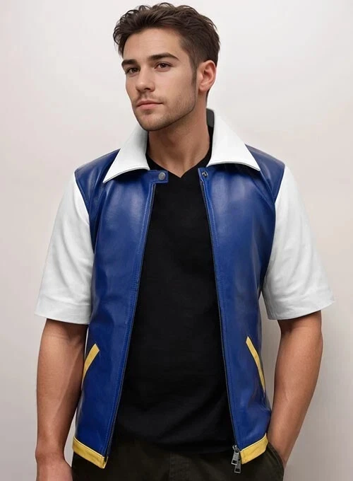 Ash Ketchum мужской синий из овчины кожаная куртка половина рукава Хэллоуин специальный - Изображение 1 из 4