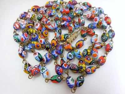 Vintage 45" Mini Murano Venetian Millefiori Glass Bead Necklace - Image 1 of 4
