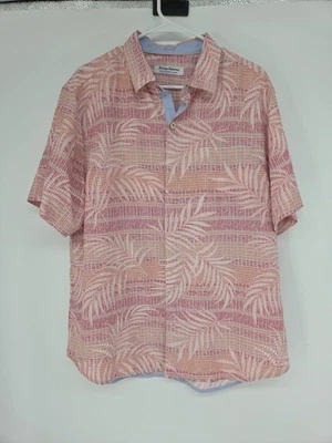 Camisa de campamento Tommy Bahama coco pt mosaico frondas manga corta rosa  Foto 1 de 4