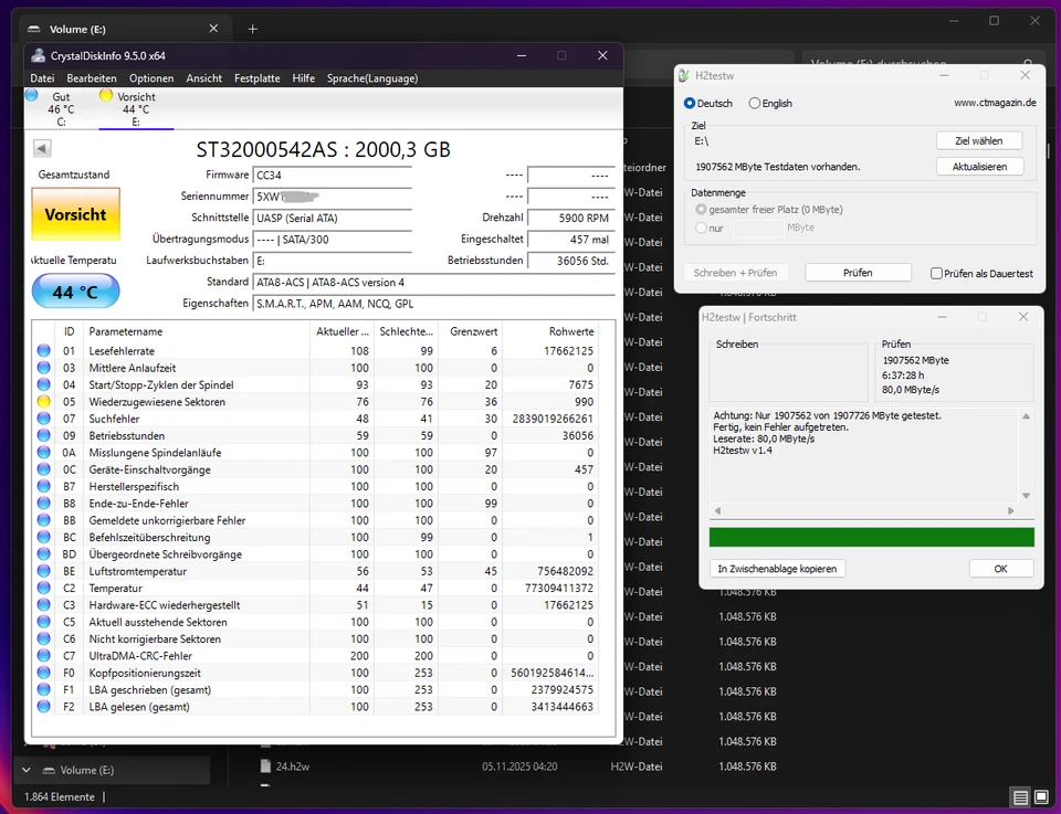 Seagate Barracuda LP 2TB ST32000542AS 3,5", Warnung neu zugewiesene Sektoren - Bild 1 von 4