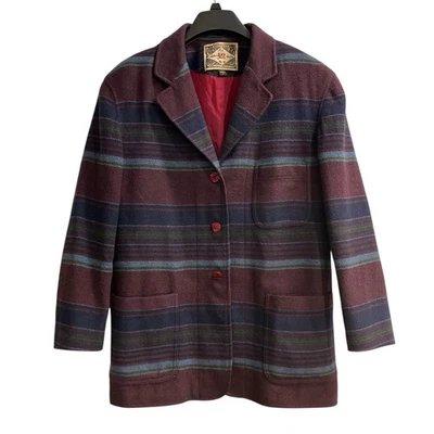 Blazer Vintage Express Y2K Mujer S Azul Púrpura Rayas Chaqueta Oscura Academia Foto 1 de 4