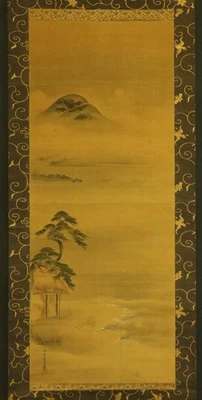 ARTE DE ROLLO COLGANTE JAPONÉS Pintura Paisaje Kano Naganobu Asiático Antiguo #E8767 Foto 1 de 4