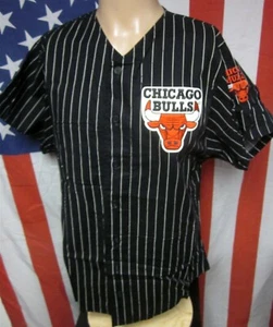 CHICAGO BULLS pinstripes jersey 1990s basketball vtg Chalk Line button-down - Picture 1 of 4