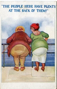 Overweight couple bottoms comic seaside postcard posted 1934 Gomersal - Picture 1 of 2