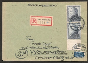 Deutschland Briefmarken 1949 30+15pf blau Goethe Hundertjahrfeier Paar auf Brief nach England - Bild 1 von 1