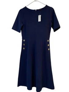NWT Ann Taylor Factory Womens Navy Blue Button-Detail Fit & Flare Dress Size 0 - Picture 1 of 7