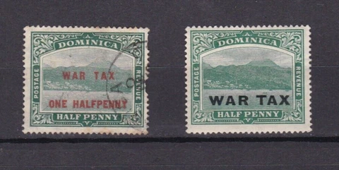 Dominica War Tax Stamps Overprint Used and HR Green Half Penny #MR1, MR2 Cover