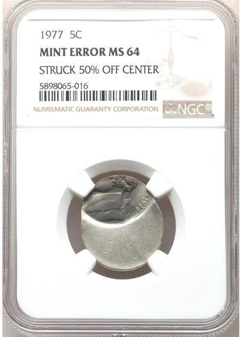 1977-P 50% Off Center NGC MS64 Jefferson Nickel Mint Error Cover