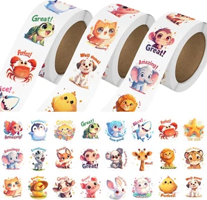 3 Rotoli Adesivi Animali per Bambini, 1500 PCS Adesivi Bambini Bulk per Neonati 2-4 - Foto 1 di 12