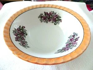 Yamatsu Japan Serving Bowl Peach Luster Rim-Purple Clematis  With Scalloped Rim  - Picture 1 of 6