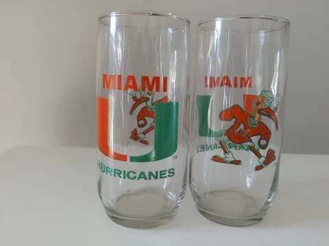 Vintage University Of Miami Hurricanes 16oz Drinking Glass NCAA College Set of 2 Cover