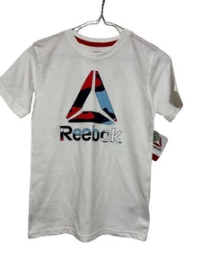 Reebok Boys Crew Neck Short Sleeve Delta Logo Graphic White T-Shirt M 8 NWT - Picture 1 of 4