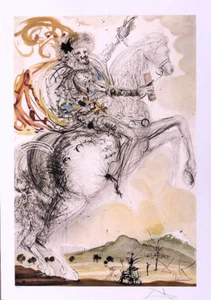Salvador DALI Don Chisciotte Facsimile Firmato Stampa Litografica 31-1/2 x 22 - Foto 1 di 1
