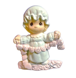 Precious Moments PIN Valentines Vintage GIRL Heart GARLAND  LOVE YOU Enesco BLUE - Picture 1 of 2