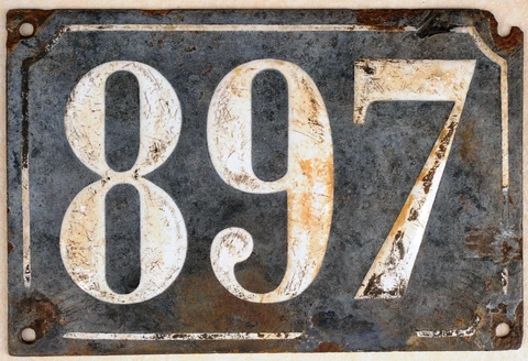 Large old black French house number 897 door gate plate plaque enamel metal sign Cover