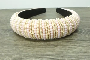 Sugarfix by BaubleBar Beaded Headband Pink Blush Satin Nickel Free  - Picture 1 of 9