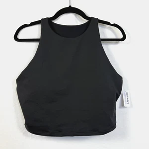 Old Navy CloudComfy Sports Bra Womens Sz L Dark Gray High Neck Longline NWT - Picture 1 of 6