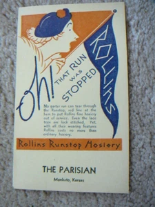 1930er ROLLINS RUNSTOP STRUMPFWAREN "DER PARISER" MANKATO, KS POSTKARTE Fußball Motiv - Bild 1 von 3