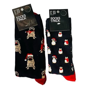 Weihnachten Pinguin und Hund Urlaub Socken 2er Set Sockengröße 10-11,5 - Bild 1 von 5