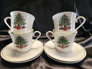GIBSON CHRISTMAS TREE COFFEE CUPS AND SAUCERS SET OF 4  - Picture 1 of 5