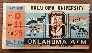 1944 Oklahoma University VS Oklahoma A&M Ticket Stub - Picture 1 of 2