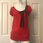 Ted Baker Top Knit Blouse 1 XS Small Red Gray Silk Tie French Sleeve