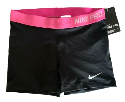 NEW! NIKE PRO [L] Women's 3" COMPRESSION Yoga/Gym SHORTS-Black/Pink 589364-012 - Image 1 of 3
