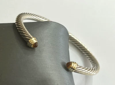 PULSERA BRAZALETE DAVID YURMAN CITRINO 14K Y PLATA ESTERLINA CABLE CLÁSICO 5MM 6 1/2" Foto 1 de 4