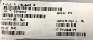 10 x AVX  1812GC472KAT1A KeramikKondensator 4,7nF 2kV X7R ±10% SMD 1812 NOS - Imagen 1 de 3