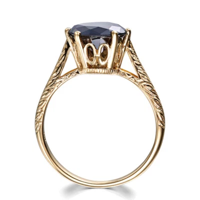 Lady 14k 黄金周年纪念精美戒指 8 毫米圆形 2.1 克拉黑色尖晶石宝石 — 第 1/4 张图片