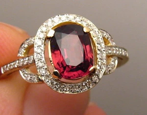 Natural VVS Red Spinel and Diamond Ring , solid 14k Yellow Gold   size 10 1/4 - Picture 1 of 9