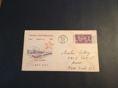 FDC 1936# 776 1st CZUBAY 3Cent Stamp Cachet USA TEXAS ALAMO Centennial - Image 1 of 2