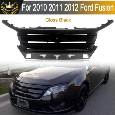Gloss Black Front Bumper Upper Grille Grill W/ Base For Ford Fusion 2010 2011-12 Foto 1 de 4