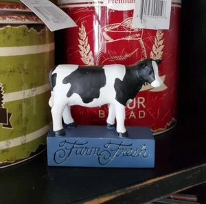 Blossom Bucket Cow Resin Figurine Farm Fresh Sign Country Farmhouse Decor - Picture 1 of 1