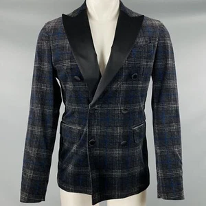 DSQUARED2 Size 40 Black Grey Plaid Cotton Blend Peak Lapel Sport Coat - Picture 1 of 10