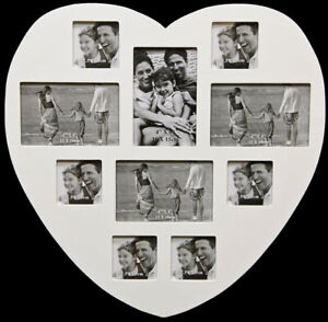 Bilderrahmen XXL Herzform 45x45 cm Collage 10 Bilder Fotorahmen Weiß Familie