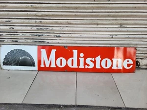 VINTAGE OLD ORIGINAL PORCELAIN ENAMEL GARAGE SIGN MODISTONE TYRE 6 FEET 1940 - Picture 1 of 16
