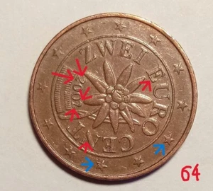 Austria, 2 Euro Cent, 2002 Great very rare coin stamp defect - Picture 1 of 2