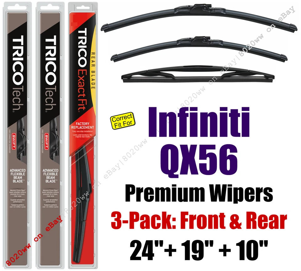 Limpiaparabrisas 3pk Premium delantero especial trasero ajuste 2011-2013 Infiniti QX56 -19240/190/10B Foto 1 de 1