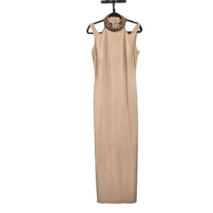 Badgley Mischka Dress 12 jeweled halter neck Strappy back gala gown prom Event - Picture 1 of 7