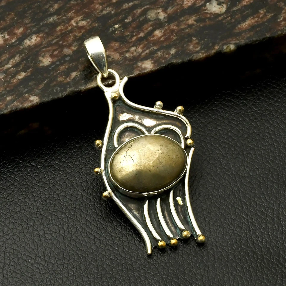 Pingente feminino de pedra preciosa pirita Apache étnica feito à mão 2,4" AP-40677 - Imagem 1 de 1