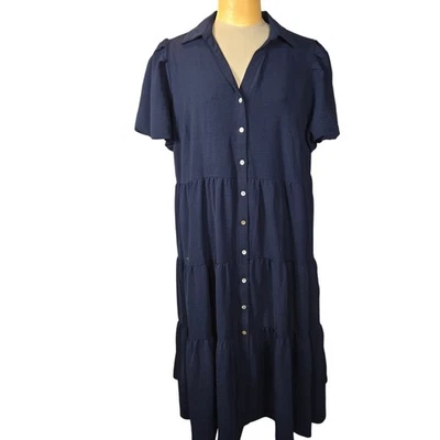 MSK 女式 3X 层叠长裙海军蓝工作胶囊衣柜极简主义温和 — 第 1/4 张图片