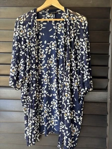 Kimono aperto donna Lane Bryant blu navy floreale trasparente più 22/24 - Foto 1 di 6