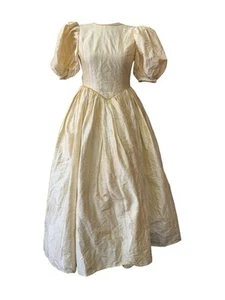 Vintage Audrey A Cunningham Yellow/White Striped Silk Puff Sleeve Princess Gown - Picture 1 of 10