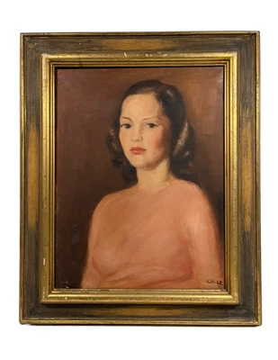 BERTHA COLER CALIFORNIA ANTIQUE GIRL WOMAN PORTRAIT VINTAGE ART OIL PAINTING - Image 1 of 4