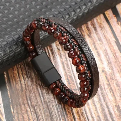 Pulsera de cuero trenzado correa tejida multicapa ajustable para hombre 1 pieza Foto 1 de 4