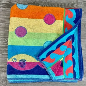 Telo mare vintage TerriSol pesce colorato brillante 100% cotone made in Brazil - Foto 1 di 8