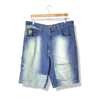 Vintage Raw Blue Baggy Denim Shorts Mens 38 Skater Hip Hop Streetwear Korea Y2K - Image 1 of 4