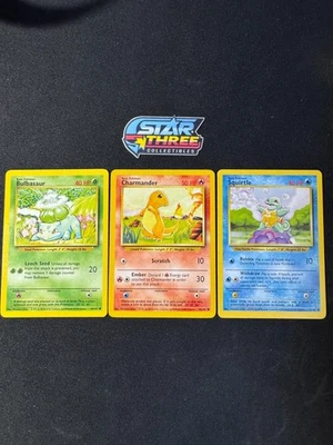 Pokemon Starters - Charmander , Squirtle Bulbasaur Base Set - Lightly Played - Image 1 of 4