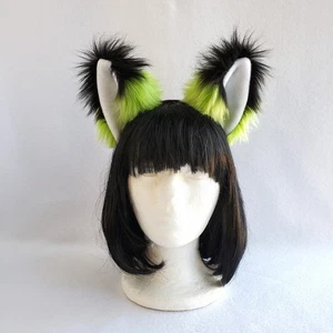 Limettengrünes FUCHSOHREN pelziges STIRNBAND Foxy Anime Cosplay Kitsune Rave Kostüm OOAK - Bild 1 von 5